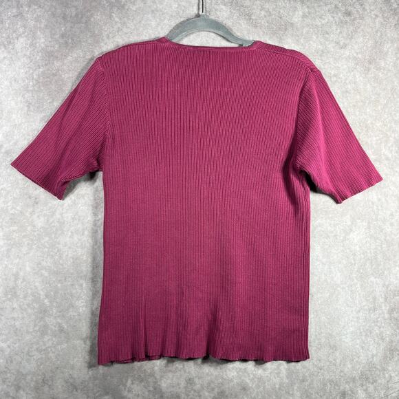 Vintage Gap Sweater Womens Medium Pink Rib Knit Button Front Short Sleeve Y2K - Picture 4 of 8